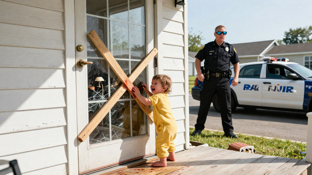 A veteran cop almost drove past a screaming toddler—until he saw fresh blood smeared across the locked front door.