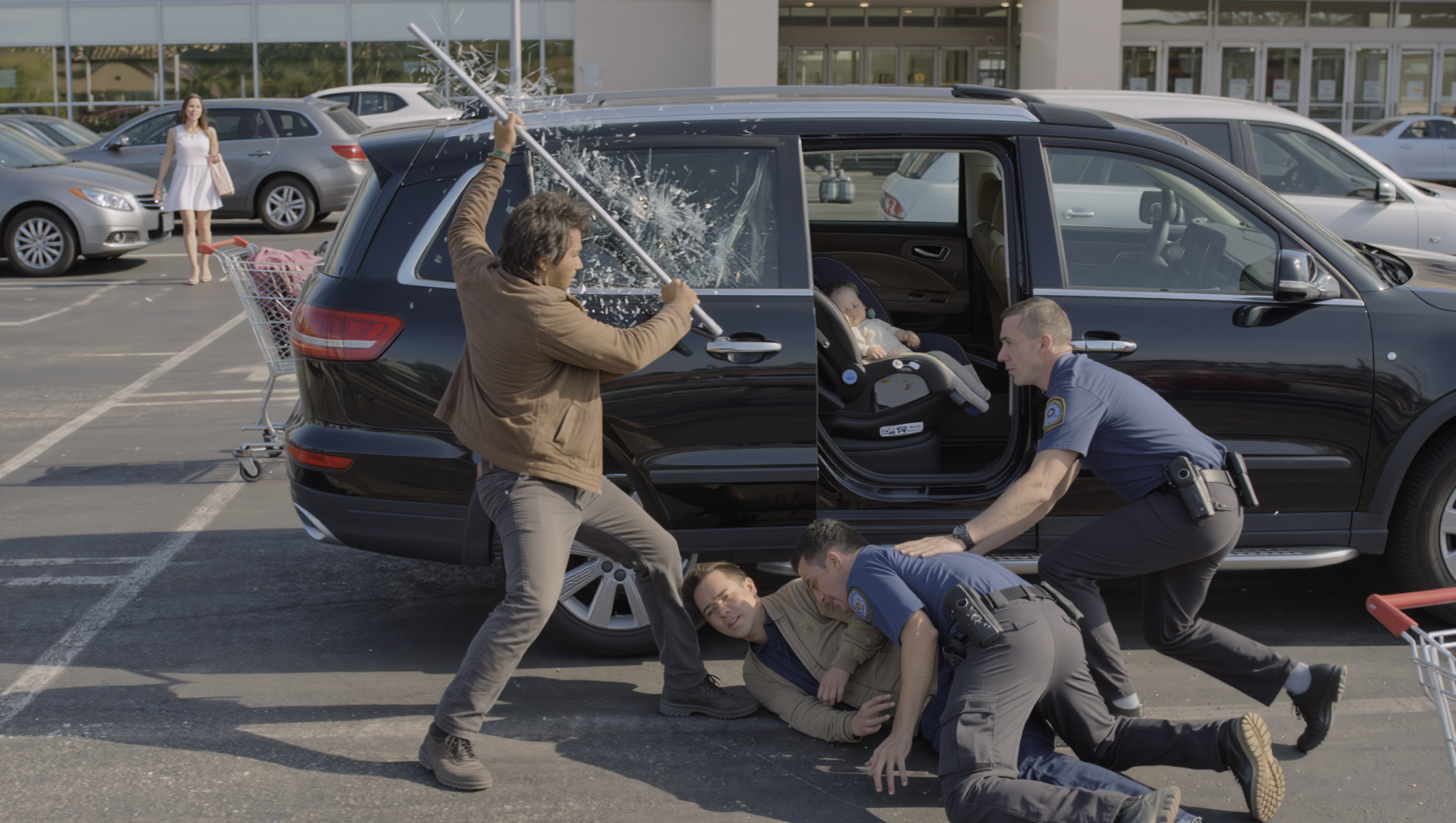 A homeless man smashed a luxury SUV window and was beaten to the ground—then the guards looked in the back seat and went completely silent.