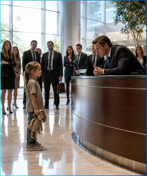 A seven-year-old girl walked into a billionaire CEO’s lobby carrying her starving baby sister, but when he asked one simple question, every adult in the room went silent.