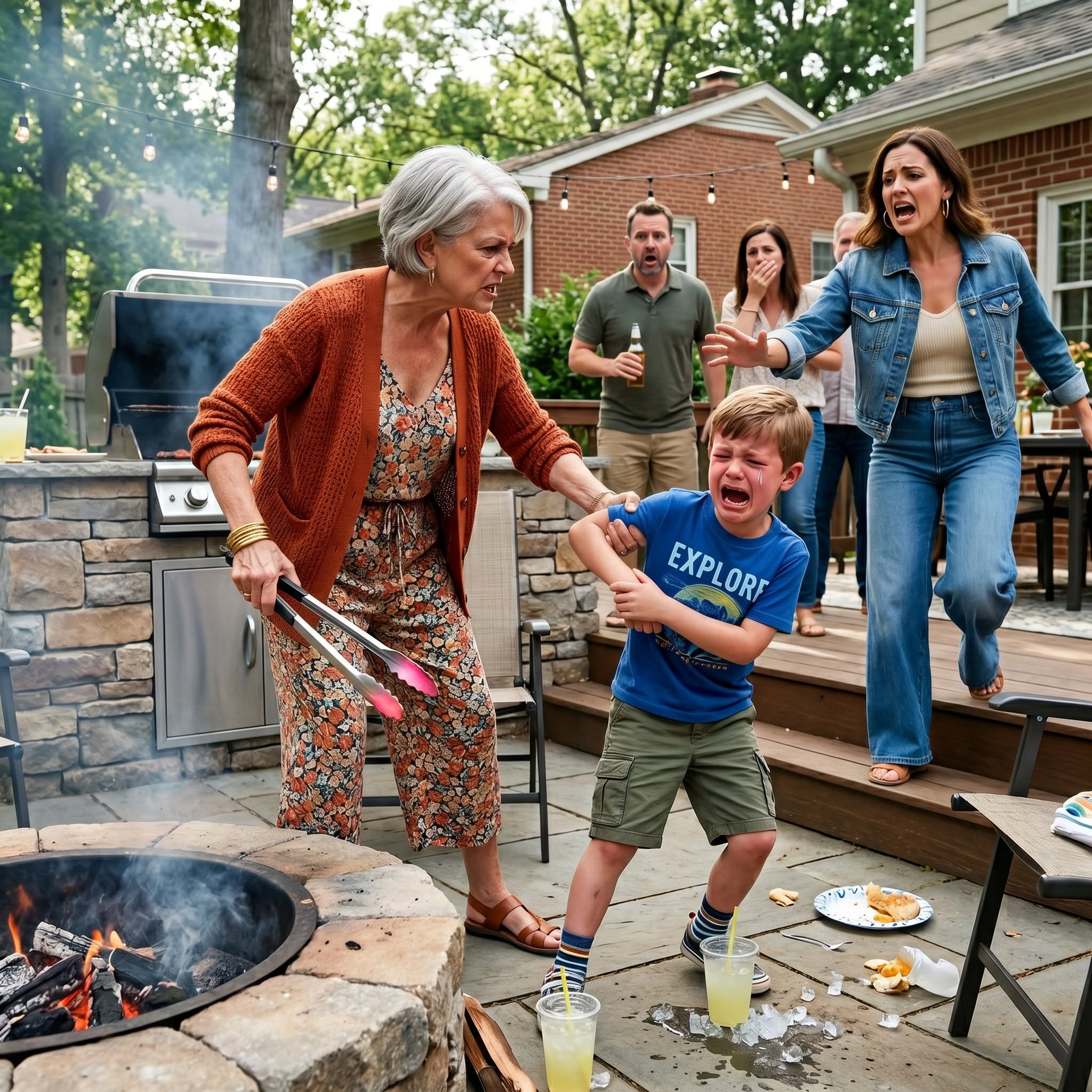 At our family BBQ, Grandma decided my little boy needed “a lesson”—seconds later, two police cruisers pulled up and nobody was laughing anymore.