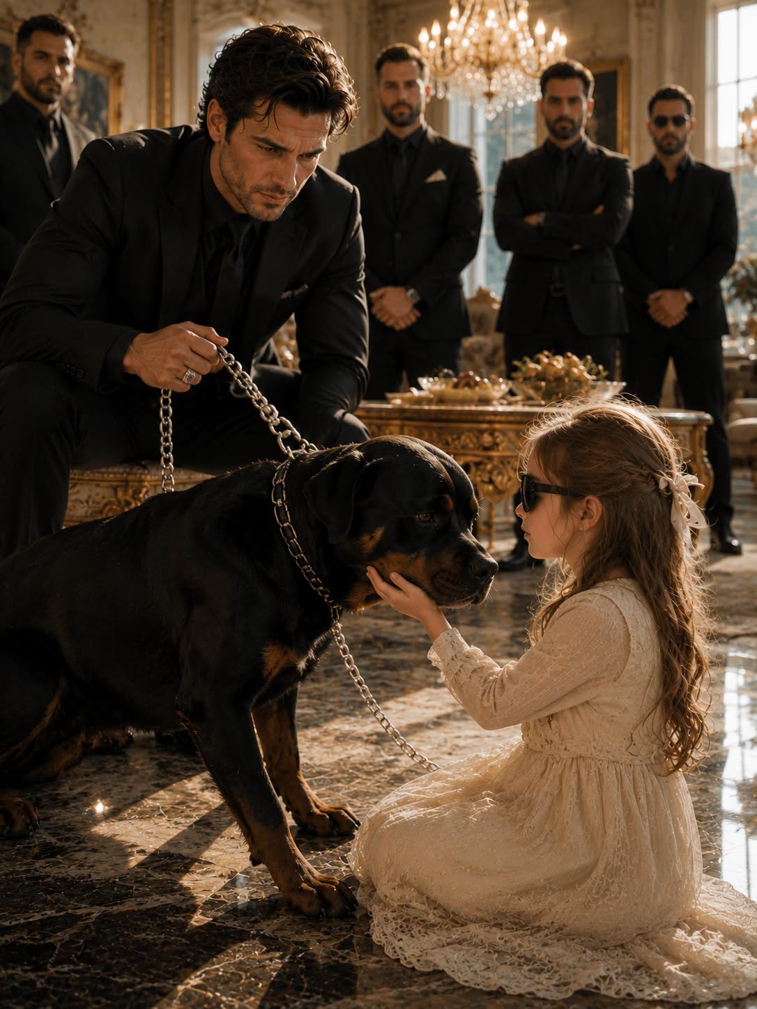 Three professional trainers quit, two handlers left in ambulances, and no grown man dared approach the mafia boss’s savage dog—then a blind little girl whispered one sentence nobody expected…