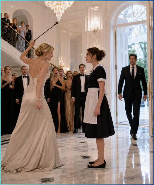 The billionaire walked into his engagement party just as his fiancée raised a riding crop over the bleeding maid—but one tiny brass key made his face go completely white…