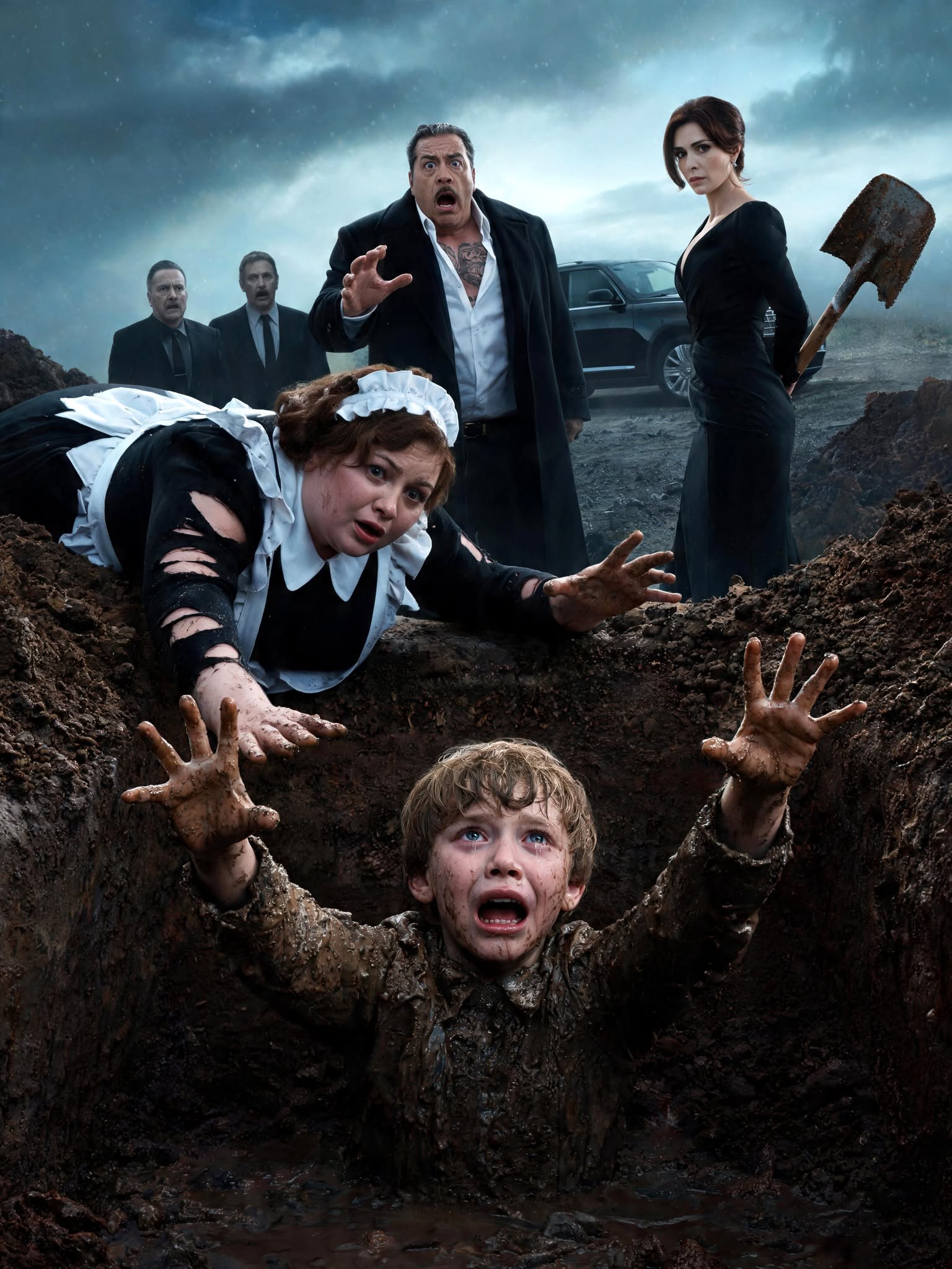 The mafia boss ordered every city exit sealed to find the maid who “kidnapped” his silent son—until the boy crawled from a freshly dug grave and pointed straight at his future stepmother.