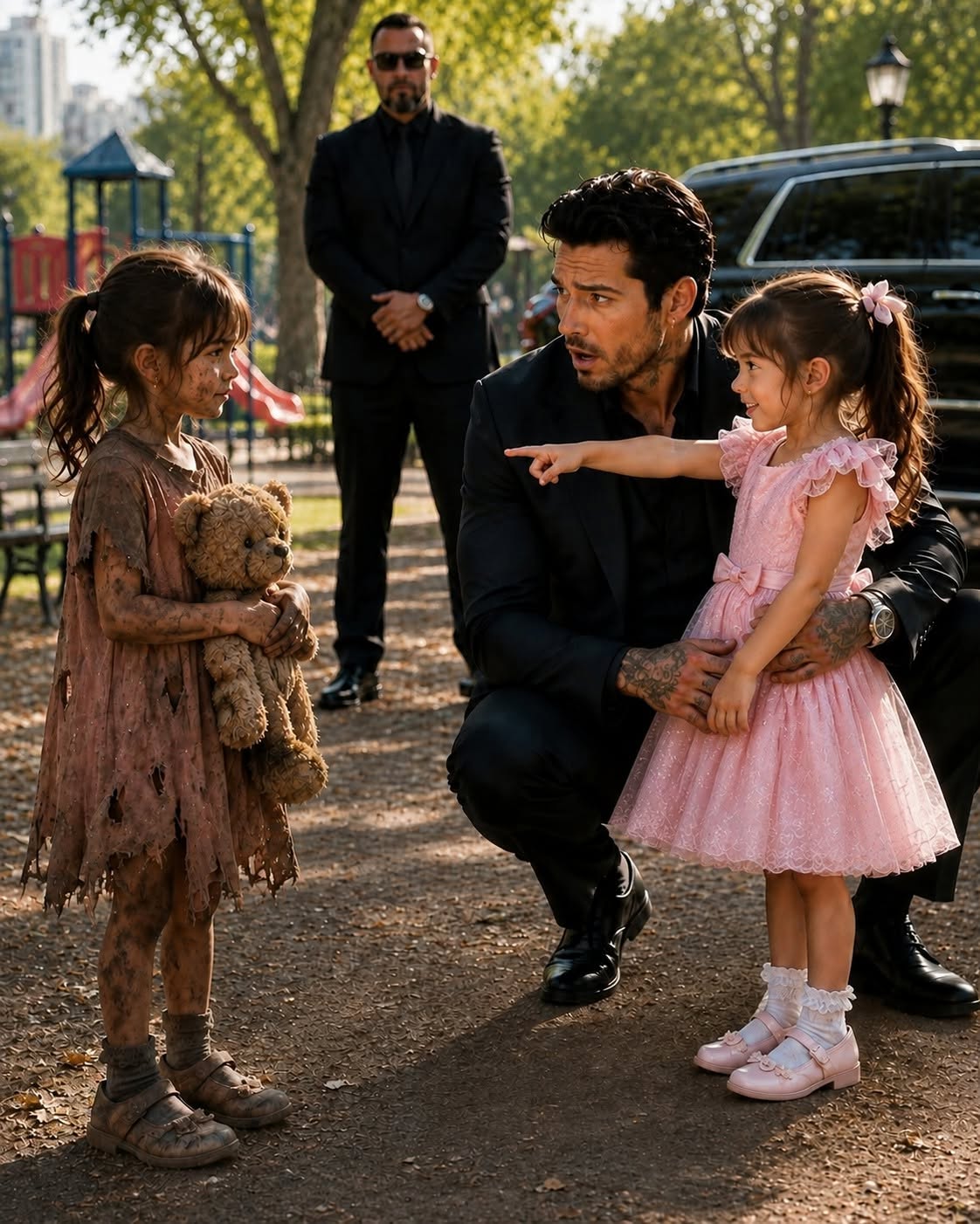 My daughter ran toward a starving little girl sitting alone under a tree and shouted, “Daddy, she looks just like me”—then I saw my late wife’s green eyes staring back at me.