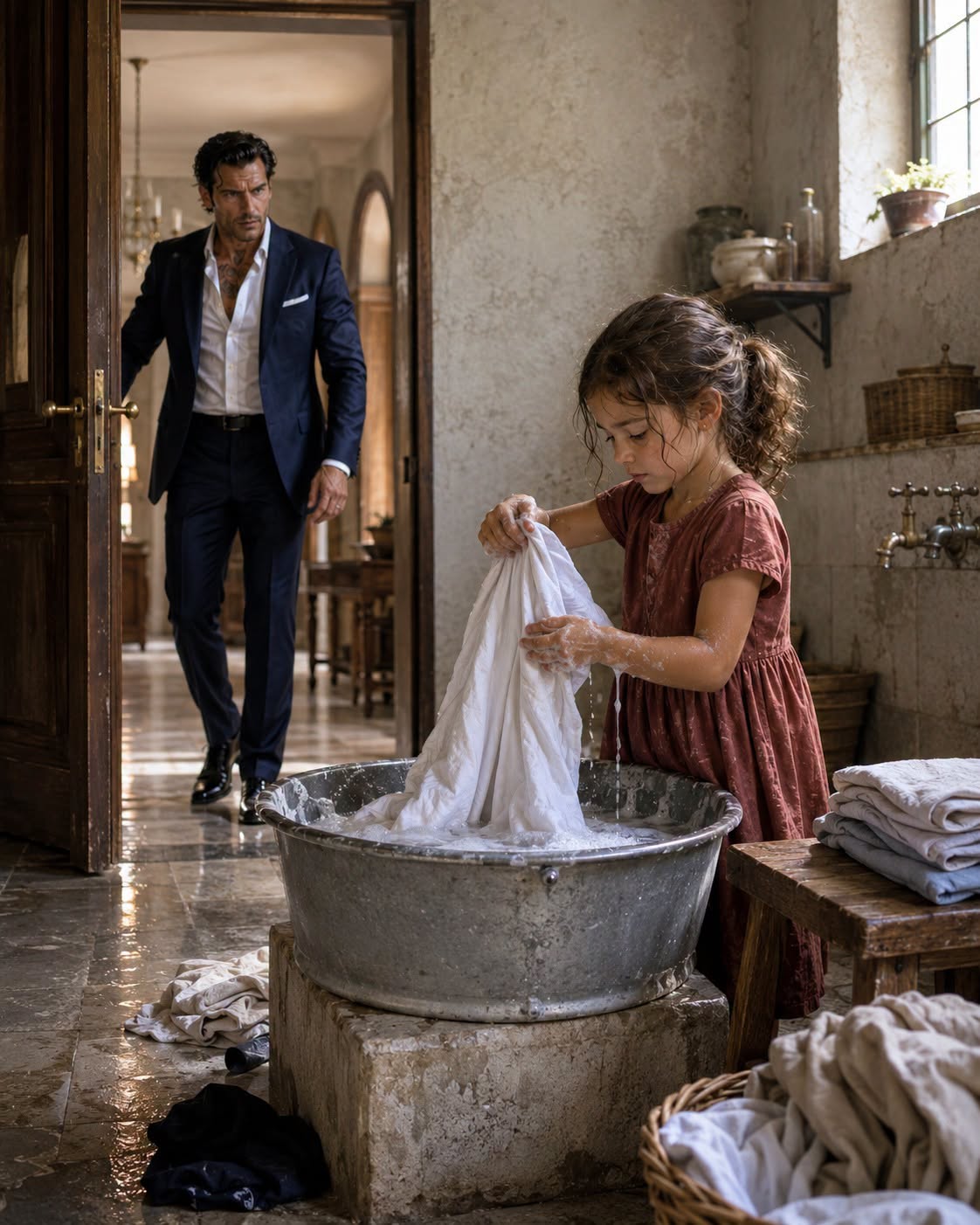 "MAFIA BOSS CAME HOME EARLY — AND FROZE WHEN HE SAW WHO WAS SCRUBBING HIS SHIRT