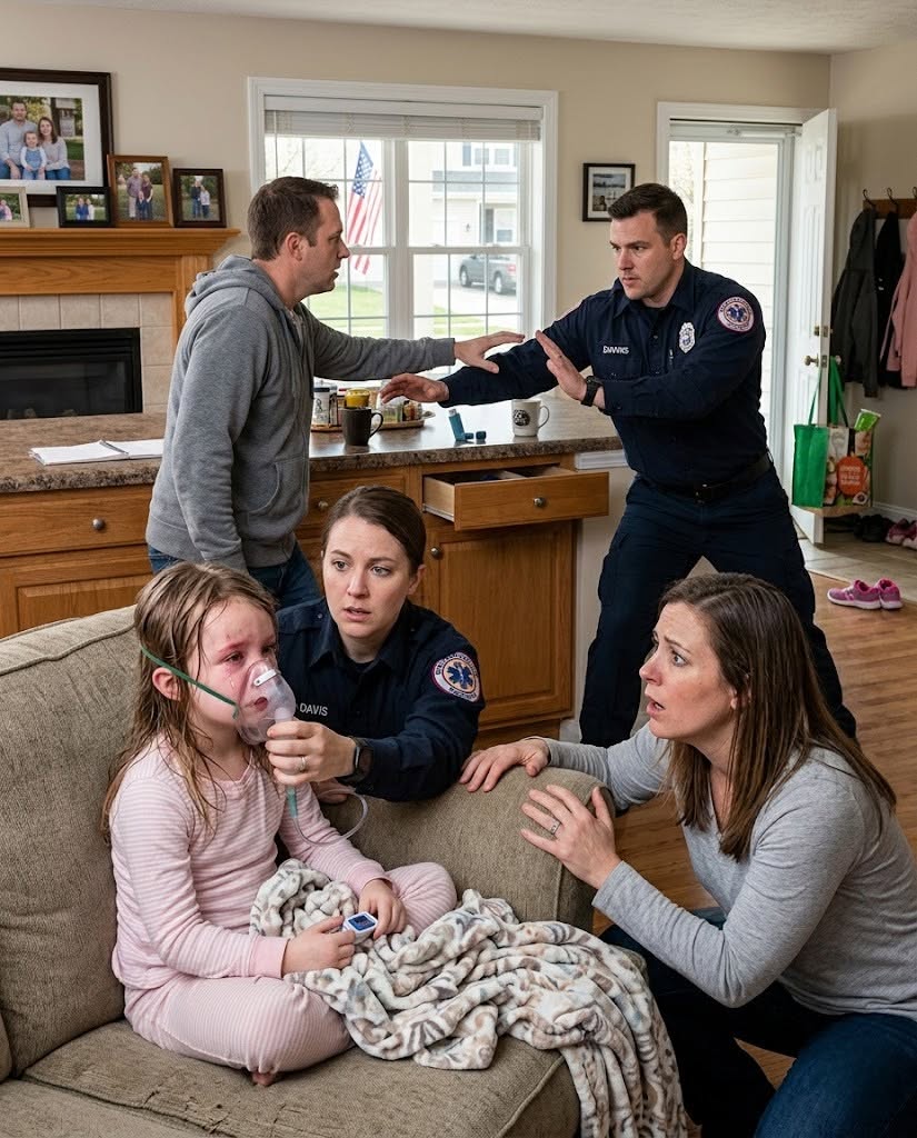 After coming home from my trip, I found my five-year-old fighting for every breath. My husband stood a few feet away, smiling like nothing was wrong. "She needed to be taught a lesson," he said with a shrug. My hands went numb as I called for an ambulance. The paramedics rushed in — and the second one of them looked at him, the whole room changed. Then he pulled me aside and whispered, "Your husband is..."