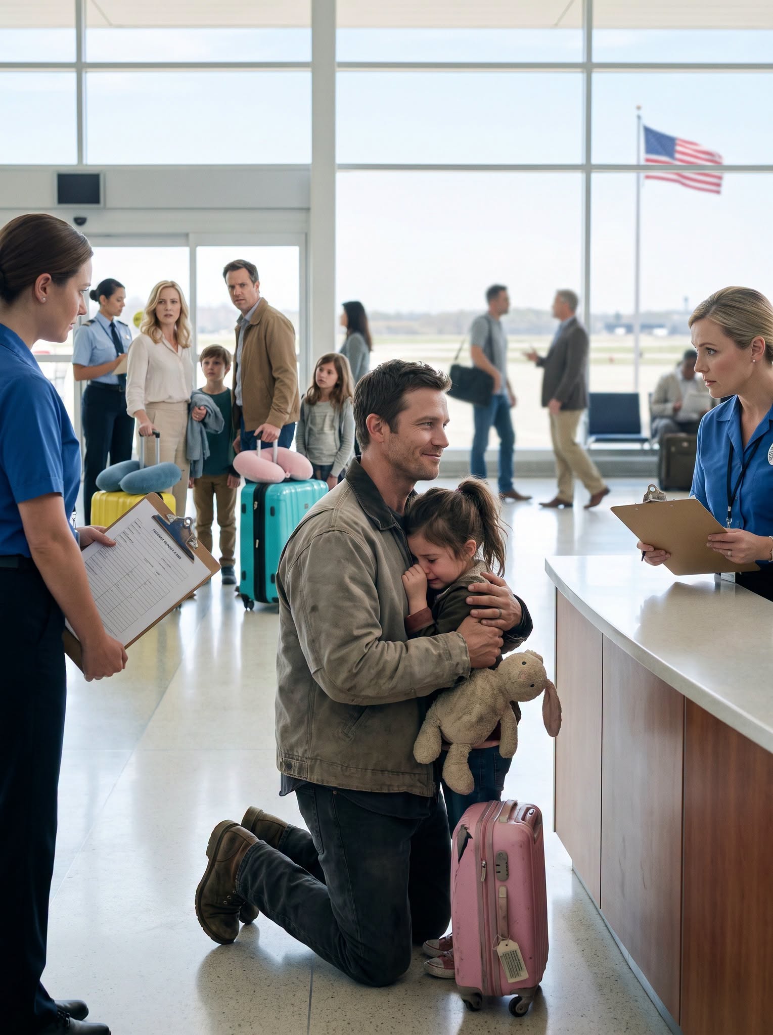 My sister promised my 5-year-old daughter Norah she was part of the family and invited her on a Florida vacation. Norah packed her pink suitcase, slept with her swimsuit beside her bed, and hugged me at Pittsburgh International like the ocean was already waiting. Two hours later, an airport employee called me at work and said, “Mr. Holloway, your daughter is here alone.” My family had boarded the plane without her.