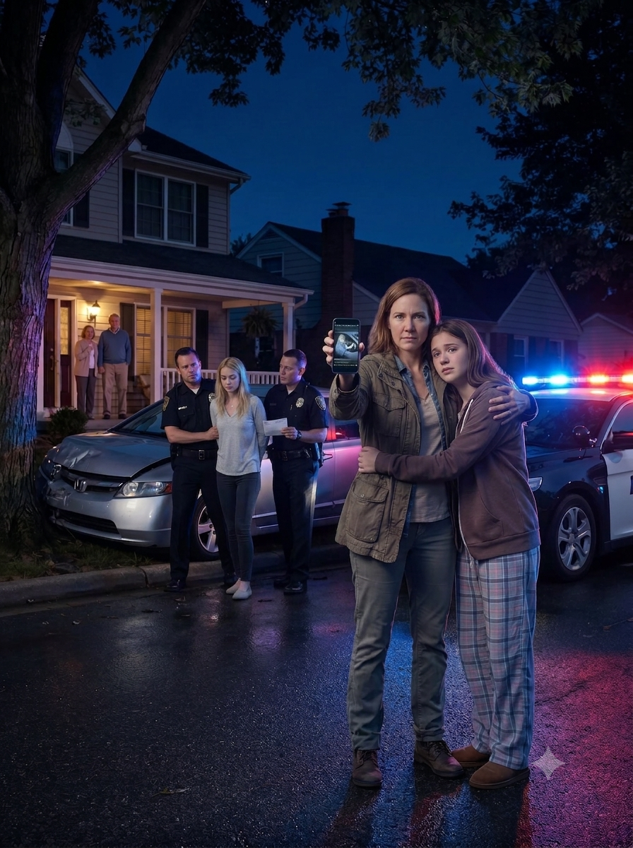 A little after midnight, two police officers knocked on my door and asked to speak to my 15-year-old daughter, Lily. They said her brand-new silver Civic had crashed into a tree outside my parents’ house, and multiple witnesses claimed she was driving. Lily was asleep in her room the entire time. The next morning, my neighbor’s camera showed who really took the car — and it wasn’t my daughter