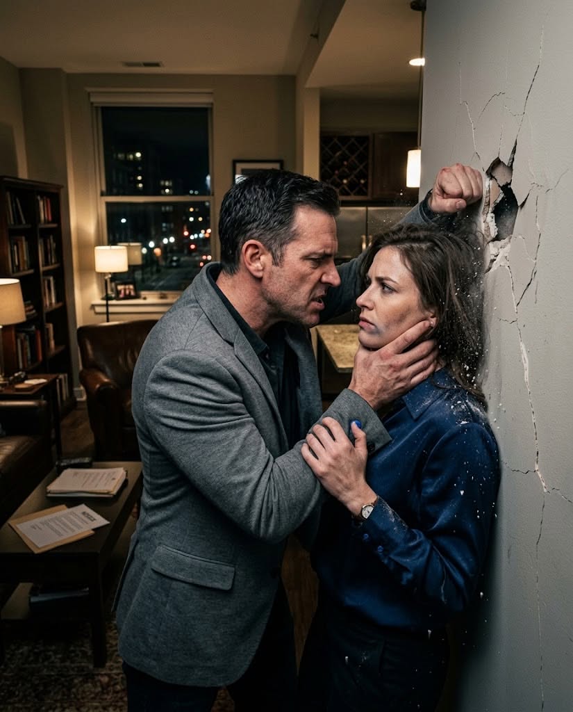 My husband grabbed my bruised chin and whispered, “No one will ever believe you”—so I smiled, pressed the hidden button in my sleeve, and waited for the detective next door to speak.