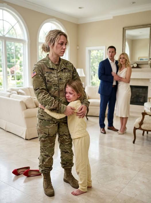A mother returned from a secret mission and found her daughter kneeling in the living room: “This is how children are raised,” said her husband's mistress, not knowing who she was dealing with PART 1 “So now my daughter is a bothersome mute in her own home?” That was the first thing I said when I walked into the living room and saw my five-year-old daughter kneeling on the cold floor, her tiny hands trembling and her eyes so swollen she could barely open them. I had spent two months on a federal mission at the northern border, completely cut off from communication, sleeping in trucks, eating whatever was available, and thinking every night about getting back in time for Matilda’s birthday. I flew from Augusta to Vermont before dawn, still wearing a uniform that smelled of dust and rain. The only thing on my mind was her little face when I said goodbye: “Mommy, come back soon.” But when I opened the door of our house in Orono, I didn’t find balloons or a birthday cake. I found a pair of red high heels tossed in the middle of the living room, a sickly sweet perfume lingering in the air, and a woman’s voice shouting: “Clean it properly, you brat! Look what you did to my dress!” Then I saw her. Matilda, my daughter, was on her knees. Her yellow pajamas were stained with dirt and marked by shoe prints. She had b:ruis:es on her arms, legs, and face. The hair I used to tie up with colorful ribbons was tangled and dirty. In front of her, sitting on my couch, a woman in a silk robe sat with her legs crossed as if she owned the place. One of her high heels was pressing down on my daughter’s right hand. My body went cold. I’ve seen terrible things at the border. I’ve heard gunfire in the night, seen fellow officers fall, and come within inches of never making it home. But nothing, absolutely nothing, prepared me to see my daughter being humiliated in my own house. Matilda looked up. When she recognized me, her eyes filled with desperate hope. She opened her mouth, trying to say “Mom,” but only a broken, strangled sound came out, as though fear itself had closed her throat. The woman turned toward me and smiled. “Oh, so you’re Penelope. I thought you weren’t coming back. Grant said your job mattered more to you than your family.” Grant. My husband. The man who had sworn to take care of our daughter while I was away. “Take your foot off her hand,” I said. The woman laughed m0ckingly. “Don’t talk to me like that. I’m Roxanne. And you’d better get used to it. I’m pregnant with Grant’s child. A boy. The heir this family needed.” Something inside me broke, but I didn’t scream. I walked over to Matilda and carefully lifted her into my arms. She clung to my neck as though she feared someone would tear me away from her. “What did you do to her?” Roxanne shrugged. “Spoiled children need discipline. Besides, your daughter is weird. She hardly talks anymore. Grant says she’s less annoying that way.” Before I could answer, I heard a car pull into the driveway. Grant appeared at the door, immaculate in an expensive suit and a shiny watch. He looked around the room, saw Matilda in my arms, saw Roxanne suddenly pretending to cry, and rushed to her side. “What did she do to you?” he asked, embracing Roxanne. He didn’t ask about his daughter. Roxanne pointed at me. “She tried to at:tack me. She’s crazy, Grant.” I looked at my husband. “Your daughter is covered in br:uis:es. She can’t speak. Aren’t you going to say anything?” Grant frowned, irritated. “Penelope, don’t make a scene. Matilda is difficult. Roxanne is pregnant and gets stressed. Apologize, change your clothes, and we’ll talk later.” I stared at him for several seconds. That man had cried when Matilda was born. That man had promised that no shadow would ever touch our little girl. That man had just justified her suffering. I stepped closer to him with Matilda in my arms and s:lapp:ed him so hard that silence filled the house. “Starting today,” I said, “you and that woman are going to learn what it means to hurt the daughter of a mother who came back alive from hell.” I walked out into the rain carrying Matilda, while Grant shouted that if I crossed that door, I should never come back. I didn’t look back. Because what happened next was something neither he nor Roxanne could have imagined..