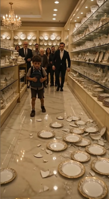 The luxury showroom glowed with warm designer light, endless shelves of crystal dishes and porcelain sets sparkling over polished marble—then disaster exploded in the first second.