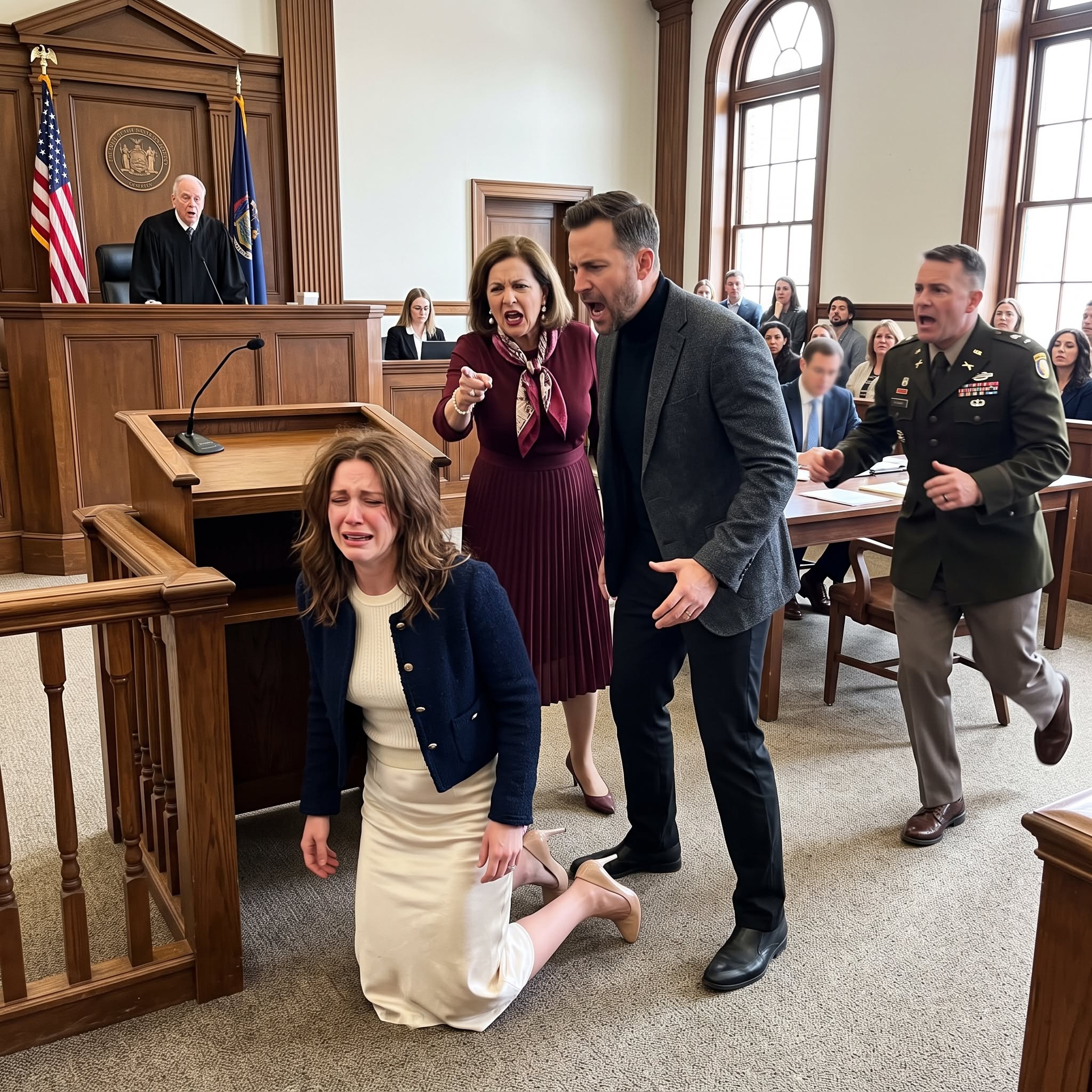 Part 2 : My mother-in-law pointed at me in court and said, “She’s faking it.” My husband smirked, telling the judge I did this every time. Everyone seemed ready to believe them, until my legs suddenly gave out and a military doctor rushed forward, shouting for someone to call 911.