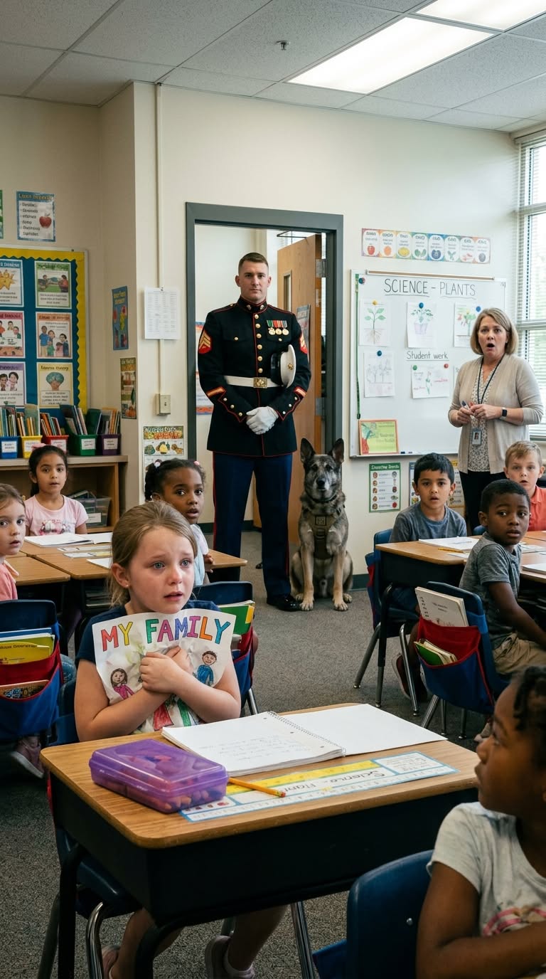 Part 2: An 8-year-old girl was forced to apologize for calling her Marine father a hero... but the next morning, one silent entrance into her classroom left every student, teacher, and parent speechless.