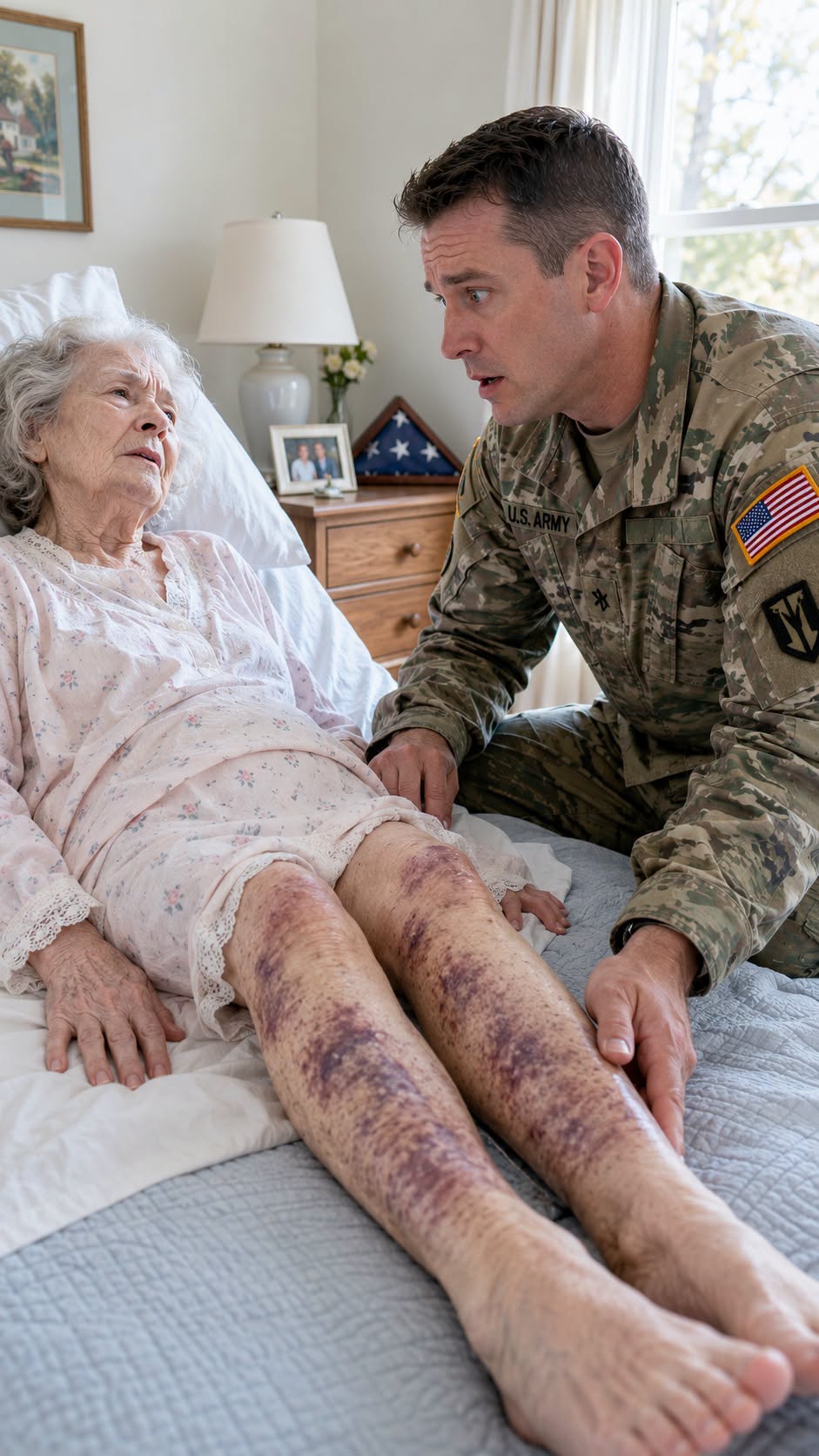 When I came back home from deployment, my wife was telling the neighbors, “His mother has dementia. She keeps injuring herself.”