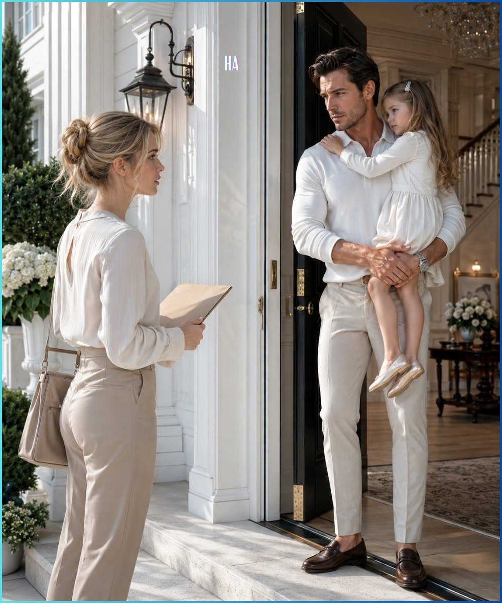 She came to pay her dead father’s debt, but the widowed millionaire opened the door with a little girl in his arms and said three words that changed her life forever