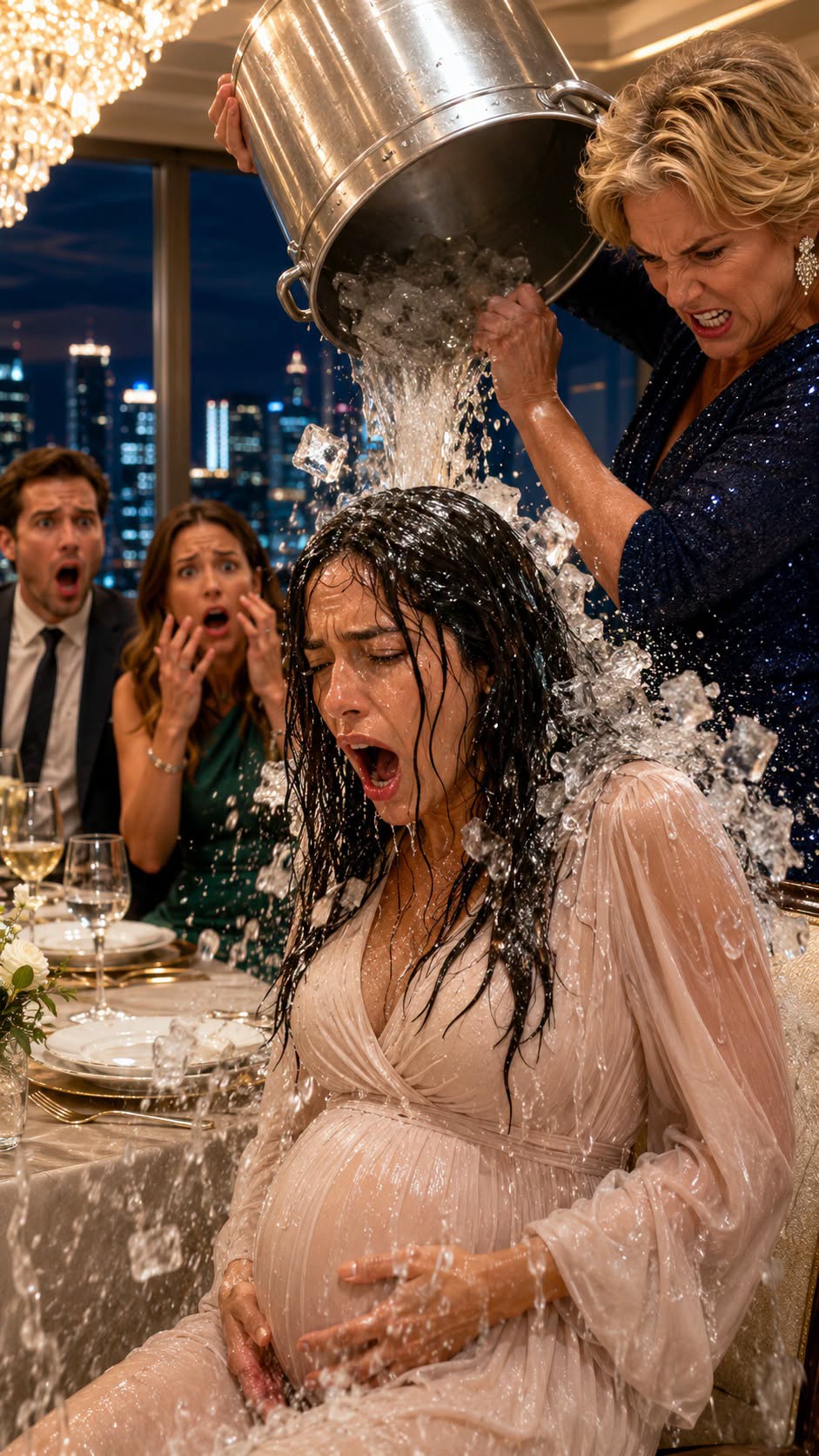 My mother-in-law dumped a bucket of ice over my pregnant body to humiliate me—but when my husband saw the blood beneath the melting cubes, the celebration ended instantly.