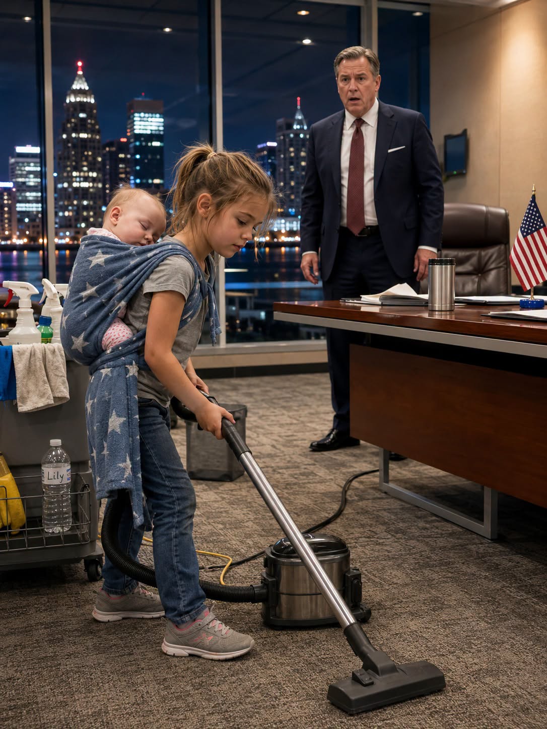 At 1 A.M. In Columbus, I Found A Six-Year-Old Cleaning My Office—Then Her Mother’s Contractor Card Exposed The Policy My COO Wanted Buried Before Morning