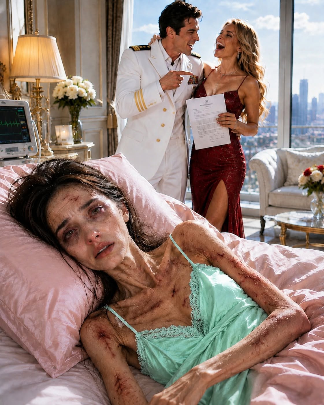 My husband brought his mistress into our bedroom while I lay dying, then let her measure the windows for the curtains she planned to hang after my funeral. They believed months of secret poisoning had erased my voice and secured my billion-dollar fortune—but one final message to my lawyer turned their dream into the beginning of a nightmare.