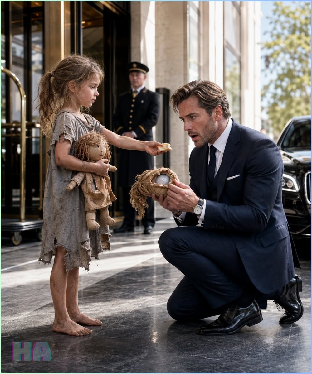 The Barefoot Girl Asked the Millionaire If He Was Hungry Too, but the Name Sewn Inside Her Broken Doll Made Him Drop to His Knees