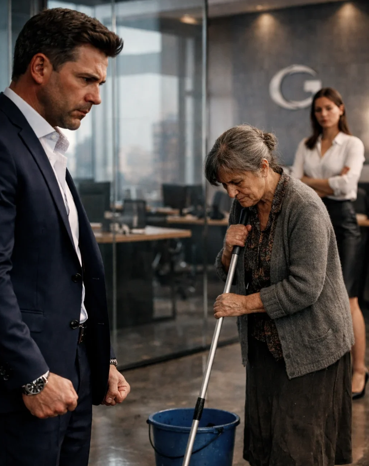 A successful businessman discovers his elderly mother cleaning the floor in his own company after being humiliated by an employee