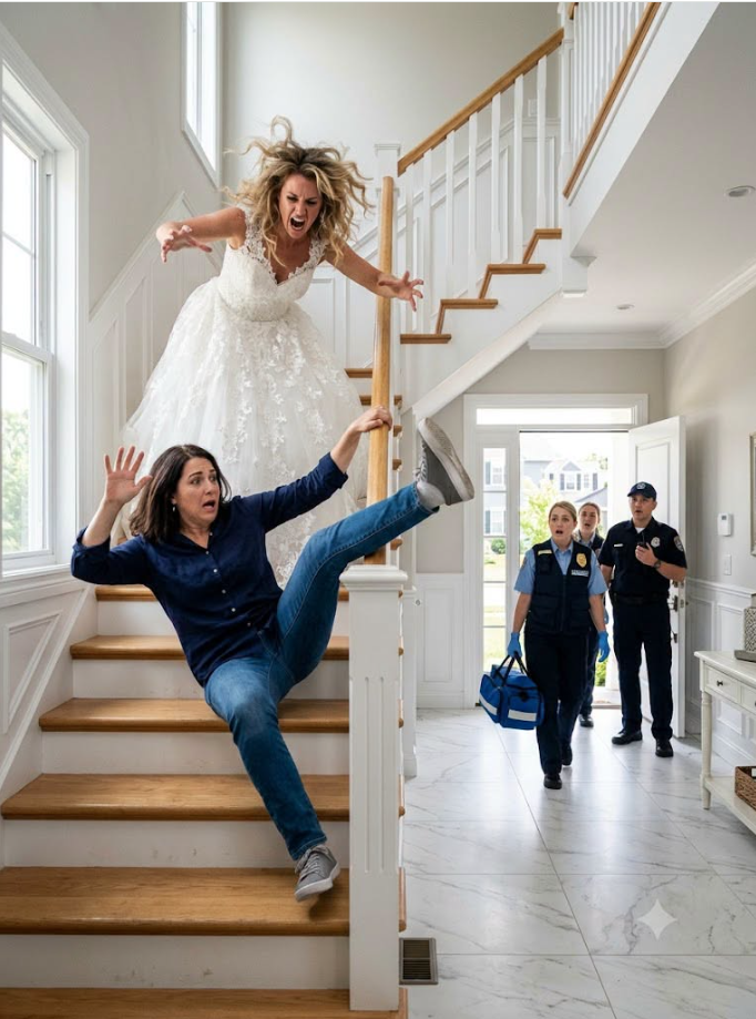 My sister threw me down the stairs over our father’s inheritance. “Dad’s money is for my wedding!” she screamed behind me. Then I felt both hands slam into my back, and suddenly I was falling. Fifteen concrete steps. My head struck the stairs again and again. Later, the spine specialist wrote, “Assault-related vertebrae fracture.” The emergency scan went straight to administration. “Hospital CEO admitted with traumatic injuries.”