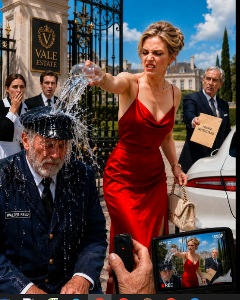 I disguised myself as a penniless gatekeeper to test my son’s fiancée. She wrinkled her nose, dumped a glass of water over my head, and sneered, “Let me wash the filth off you.” I smiled, removed my cap, and summoned the board. “I’m the billionaire who owns this estate—and your future.” That night, my son ended the engagement, and I erased her family’s corrupt company from my empire.