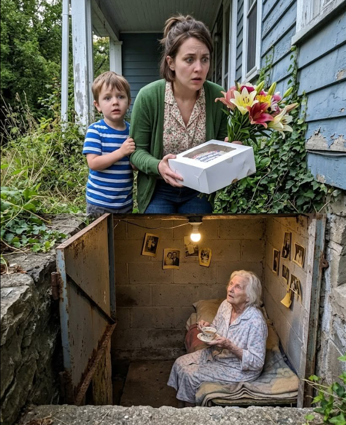 I went to my mother-in-law's house to surprise her for her birthday. While I was standing at the door with my 5-year-old son, a neighbor walked up and said, "No one has lived in this house for years..." My son whispered, trembling, "Mom... look..." There was an old basement door, slightly open. And the moment I opened it... my mouth fell open.