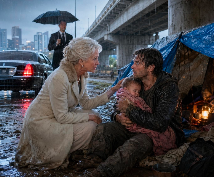 I found my grandson and his baby living in a tent under a bridge. He froze... He was always told I was dead. Then I took them home on my private jet and revealed the secret about his father... The truth left him in tears...