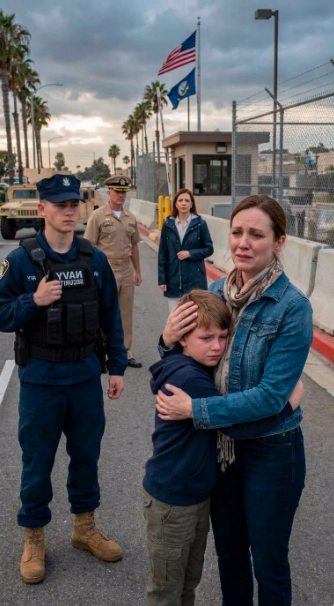 I brought my young son with me to surprise my husband at his military base, but the guard at the gate stopped us with a sentence that changed everything.