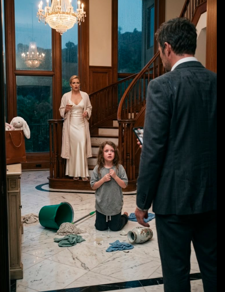 I came home a day early expecting to find my daughter safe, but instead found her in rags, scrubbing marble floors with raw, burning hands while my glamorous fiancée stood over her with wine and a threat that I would never believe her—but when I stepped from the shadows and played the hidden camera footage, Eleanor learned the mansion, the money, and the life she tried to steal were gone forever.