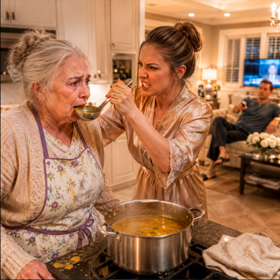 I was only stirring soup when my daughter-in-law ripped the ladle from my hand and slammed it against my head. “Who cooks like that, useless woman?!” she screamed. My son didn’t even look up—he just turned the TV louder.