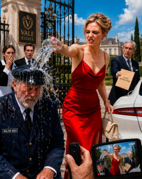 1I disguised myself as a penniless gatekeeper to test my son’s fiancée. She wrinkled her nose, dumped a glass of water over my head, and sneered, “Let me wash the filth off you.” I smiled, removed my cap, and summoned the board. 1“I’m the billionaire who owns this estate—and your future.” That night, my son ended the engagement, and I erased her family’s corrupt company from my empire.