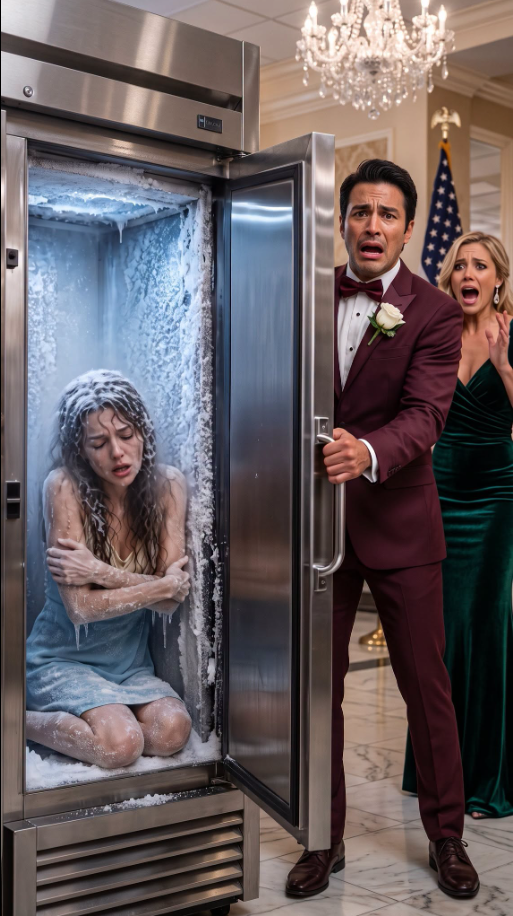 I woke up inside the hotel’s freezer, my skin burning from the cold and my voice barely alive. Through the frosted glass, I saw my husband in his wedding tuxedo—standing beside another woman. “Ethan!” I screamed, pounding the door. His face went white when he saw me. The blonde gasped, “But… she was supposed to be dead.” Then he reached for the handle—and I saw the knife in her hand.