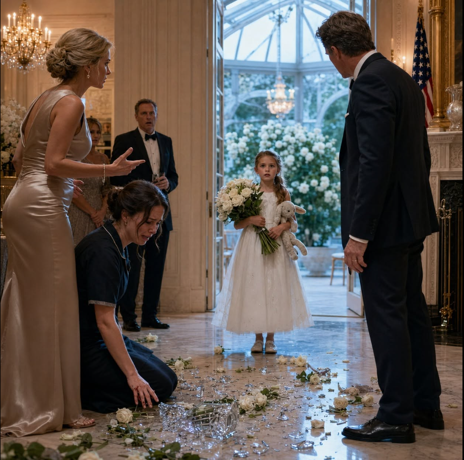 The bride thought one word was enough to throw the housekeeper out of the million-dollar mansion — but she had no idea the groom’s little daughter had seen everything from behind the glass door.