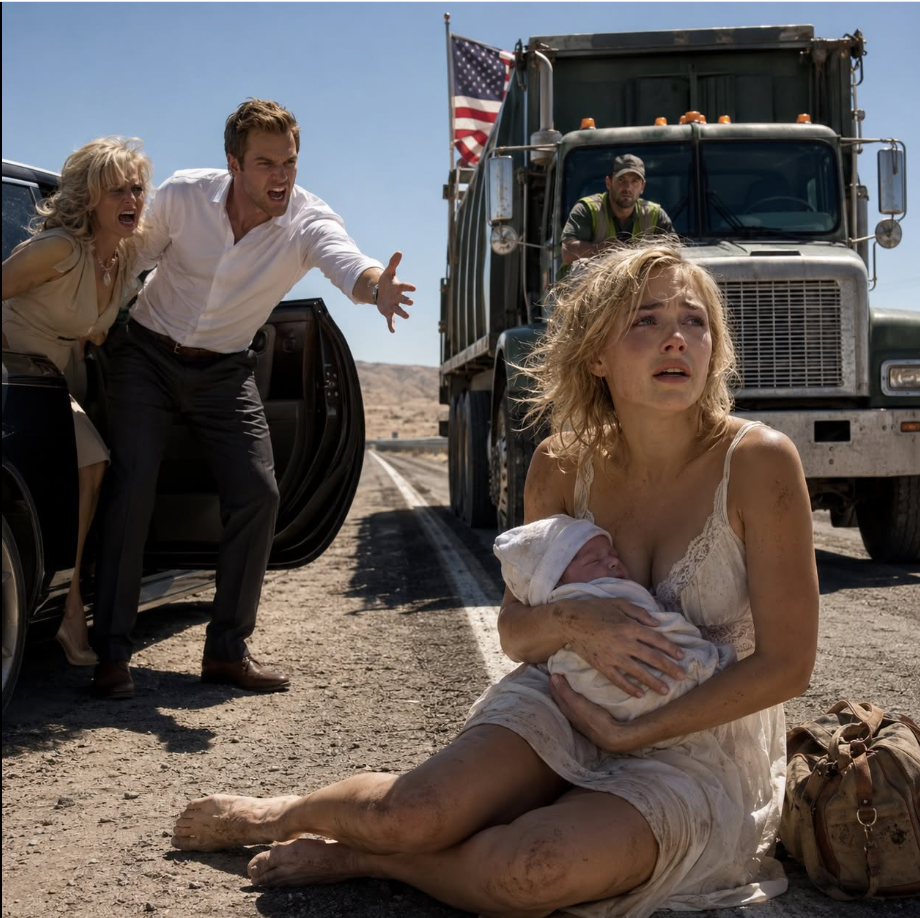 A Wife and Her Newborn Baby Were Thrown Out of the Car by Her Husband and Mother-in-Law in the Scorching Noon Heat on the Highway. At That Exact Moment, a Single Father Driving a Garbage Truck Passed By and Did the Unthinkable... And the Secret of the Woman’s True Identity Changed His Life Forever