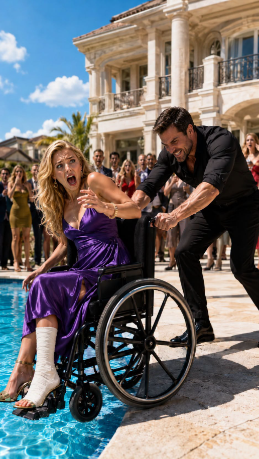 I felt the wheelchair jolt before I heard the gasps. “What are you doing, Caleb?” I screamed, gripping the armrests as he shoved me toward the pool in front of every guest at his family’s mansion. His smile vanished into something colder. “You should’ve stayed quiet,” he whispered. Then my wheels tipped over the edge—and as I fell, I saw the one person in the crowd who knew why he wanted me gone.