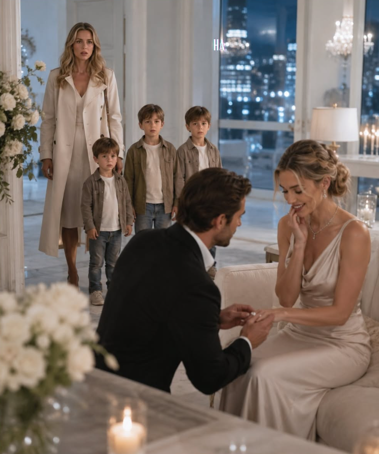 on the night he put a ring on another woman, his ex-wife walked in with three children who had his face
