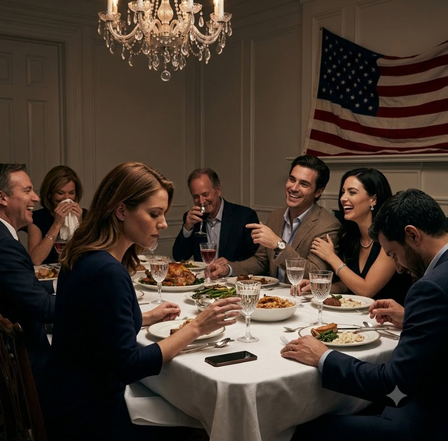 At My Father’s Thanksgiving Table, My Sister’s Wall Street Boyfriend Called My Coat “Church Basement Couture”—Then He Toasted His Own Promotion, Not Knowing The Quiet School Secretary Beside Him Had The Email That Could Collapse His Deal Before Dessert And End His Career Cold Overnight