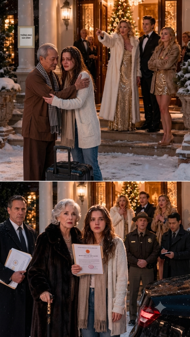 On Christmas Eve, my family laughed as they locked me outside with one suitcase and no place to go. “Your father left you nothing,” my stepbrother said, raising his glass while guests watched in silence.