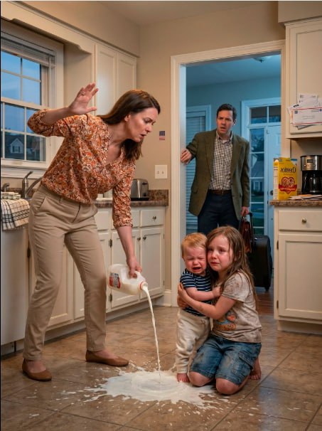 "Mom, please don't hurt us. We haven't eaten in three days," my 6-year-old cried behind the locked door. My second wife laughed, spilled milk across the floor, and lifted her hand to hit. I rushed in—then stopped cold. Because she murmured a terrifying secret about my late wife’s sudden death...