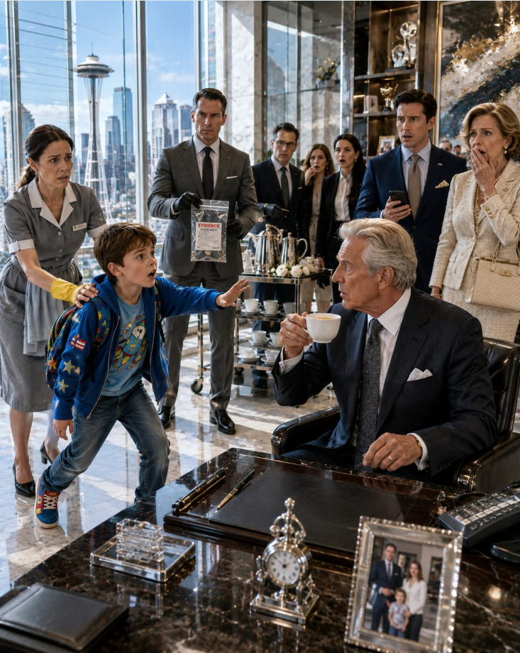 A Powerful CEO Was About to Drink His Morning Coffee—Until a Quiet Boy Whispered, “Someone Put Something in It, Sir,” and Exposed the Family Secret No One Was Supposed to See The Four Words at the Door