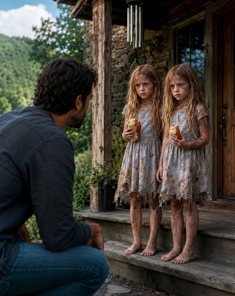 68.I drove to my late wife’s mountain house to say goodbye to the life we had lost. Instead, I found two abandoned twin girls standing on the porch, clutching pieces of stale bread like treasure. What happened next turned a weekend of grief into a mystery I never expected