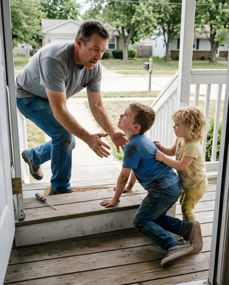 My six-year-old nephew dragged his broken leg across seven blocks of pavement to reach my porch, with his starving three-year-old sister clinging to his shirt. I was fixing a loose hinge when I heard scraping on the steps and turned to see Drew crawling toward me, pale, shaking, and whispering, “She locked us downstairs again.” I called 911 before I even understood the whole story. But when he told me about Reena’s punishment room, I knew my brother had died believing a terrible lie.