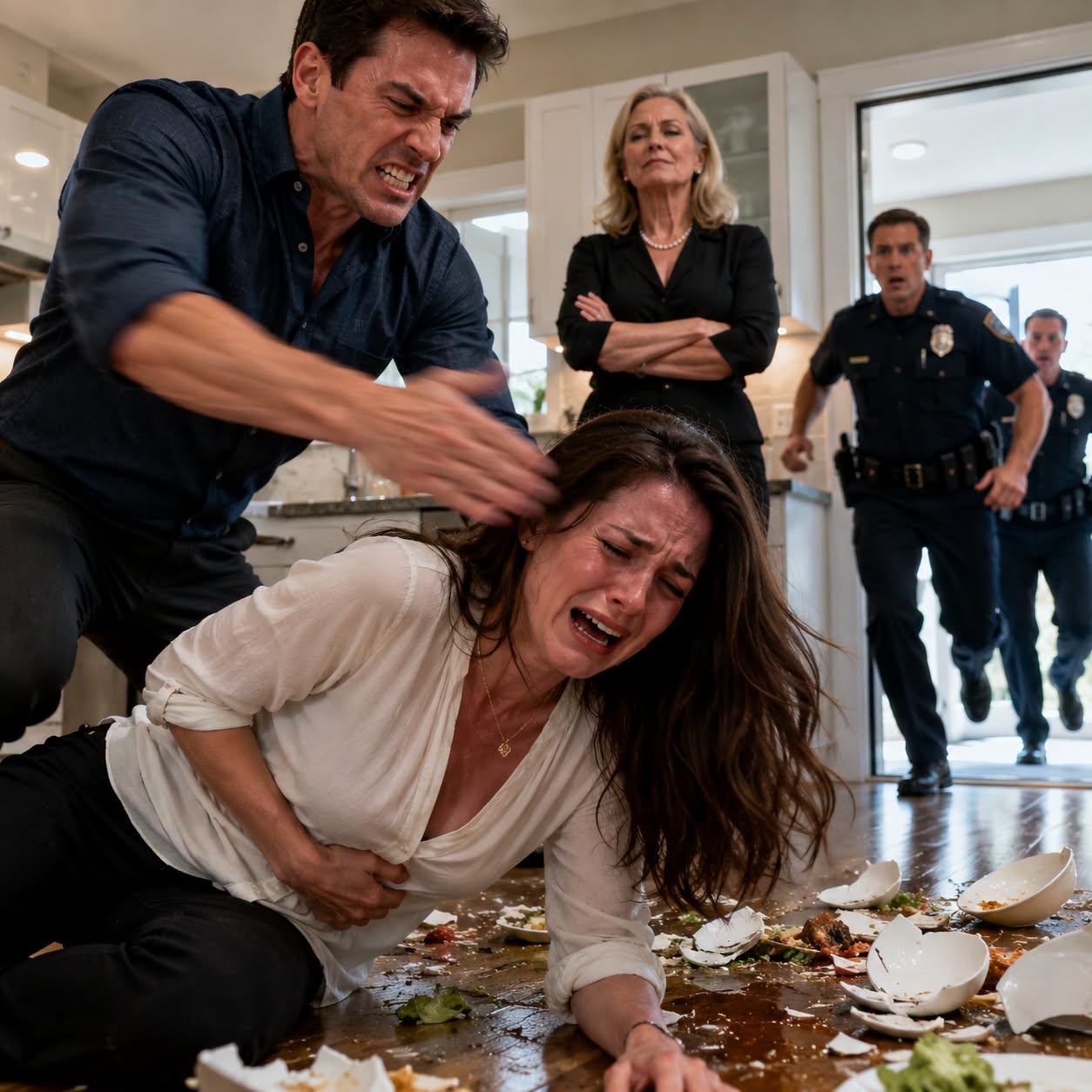At dinner, my husband slapped me, breaking two ribs. His mom laughed and yelled, 'Get out of my house!' Little did they know, the apartment was in my name. I called the police. 15 minutes later... their lives turned into hell