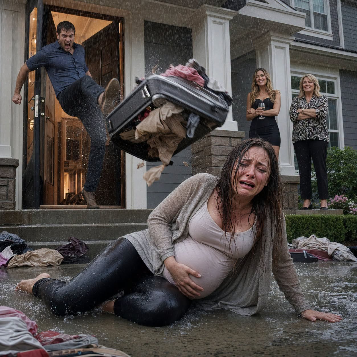 My husband threw me out into the rain—six months pregnant—while his mistress laughed beside him