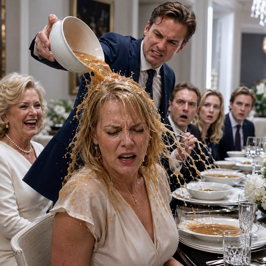 At the family dinner, my husband poured hot soup on my head while his mother laughed.. Then he said "You've got 10 minutes to get out." I wiped my face pulled some papers from my bag laid them on the table and said calmly "You're right." 10 minutes later...