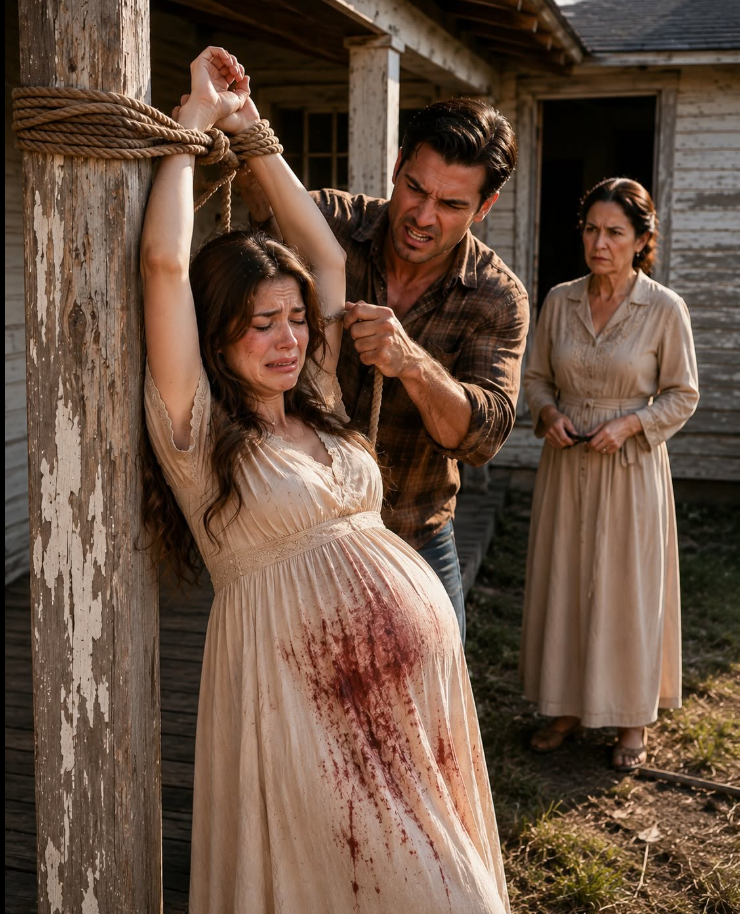 Every morning in our rundown Texas rental, my husband dragged me to the backyard, tied my hands to the porch pillar, and lashed my pregnant belly while yelling, “All you make is worthless daughters—you’re a broken wife!”
