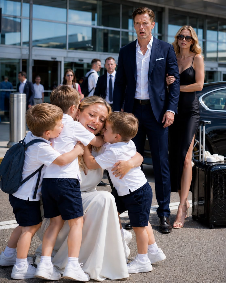 Three little boys ran across a crowded Denver airport pickup lane screaming “Mom!”—and in that same moment, my billionaire ex-husband realized the mistake that had destroyed our marriage