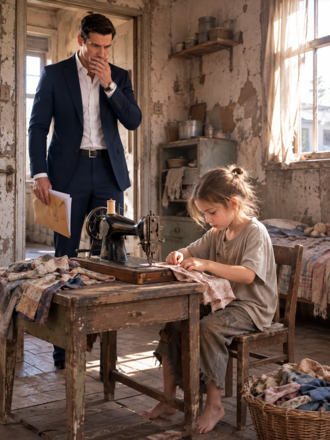 The Millionaire Came to Collect the Rent... Then He Was Shocked to See a Tired Little Girl Sewing
