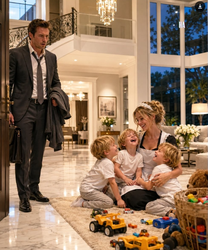 A tired millionaire came home and found his triplets laughing with the maid his ex-wife wanted destroyed
